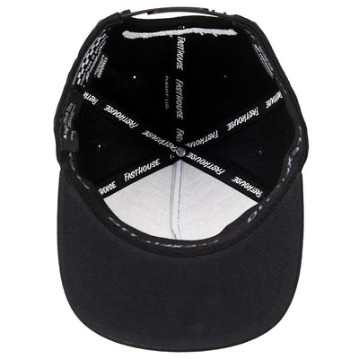 Close-up of Cold Ones Black Hat showing Black fabric interior with white text branding and gray sweatband lining - Slowride