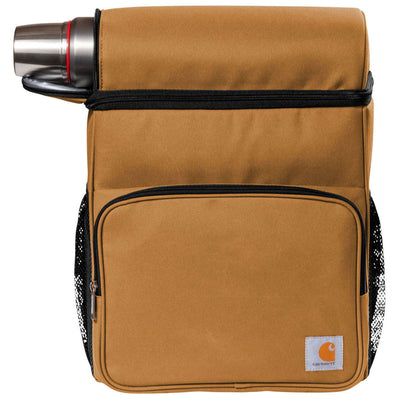 Close-up of Cooler Backpack Accessory Grey Accessory showing Tan canvas body with black mesh side pockets and black elastic