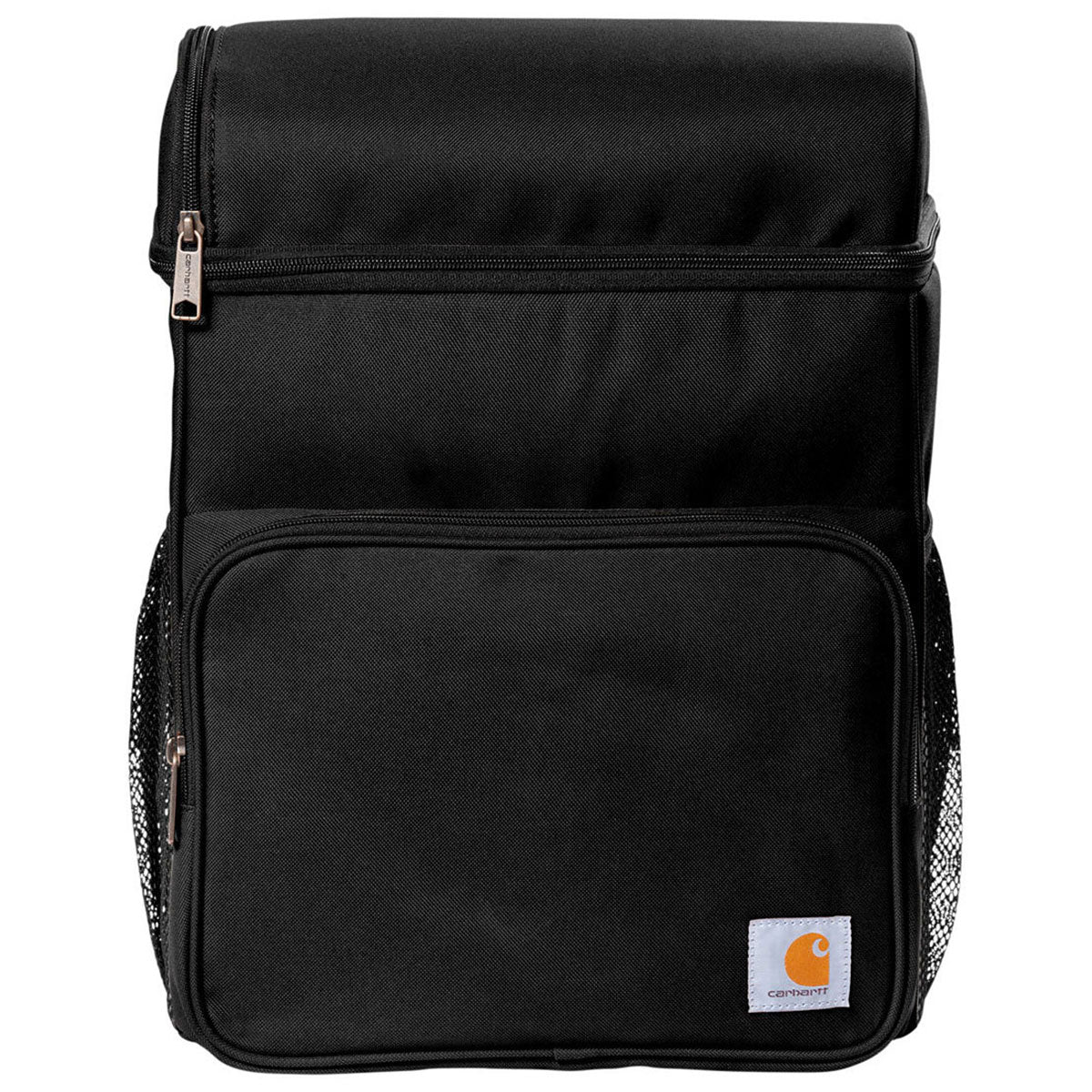 Back of Cooler Backpack Accessory Grey Accessory, Black with white label featuring orange "C" logo and text on lower front