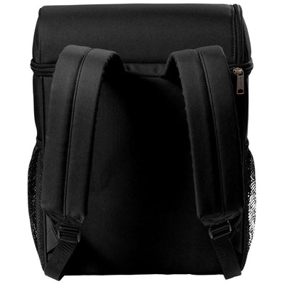 Close-up of Cooler Backpack Accessory Grey Accessory showing Black nylon backpack with dual padded straps, top zip closure,
