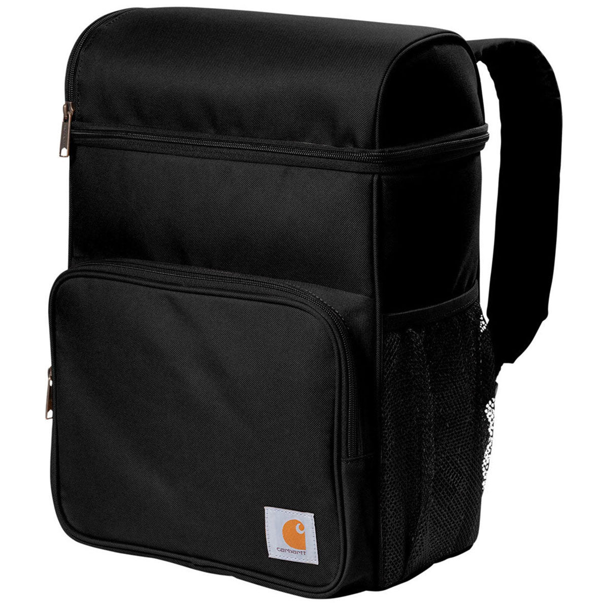 Close-up of Cooler Backpack Accessory Grey Accessory showing Black insulated backpack with multiple zippered compartments,