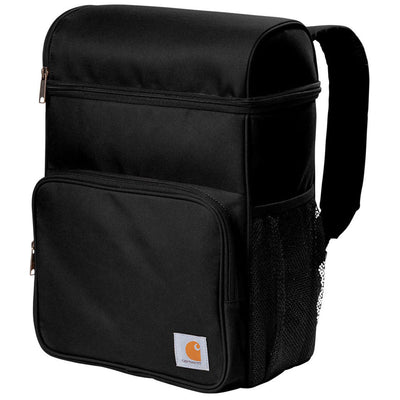Close-up of Cooler Backpack Accessory Grey Accessory showing Black insulated backpack with multiple zippered compartments,