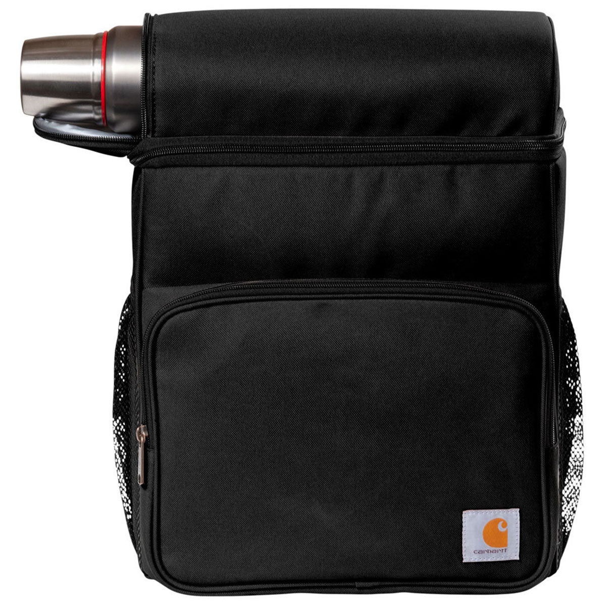 Close-up of Cooler Backpack Accessory Grey Accessory showing Black insulated backpack with mesh side pockets and padded