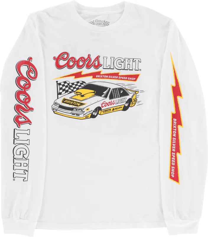 Coors Light Blower front view, White with red and silver Coors Light logo, yellow and white race car, checkered flag, and