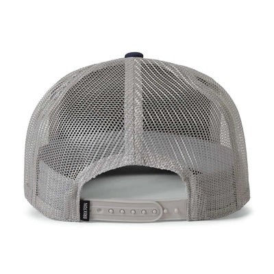 Back of Coors Light Pit Stop MP Trucker Navy/silver Hat, Gray mesh back panels with snapback closure and small woven label