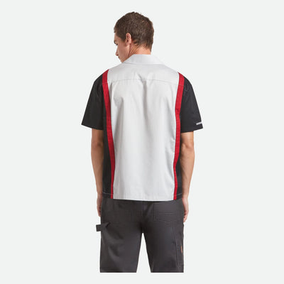 Person wearing Coors Light Shake Down S/S Woven Silver/black S/S Woven, Wearer stands against neutral white studio