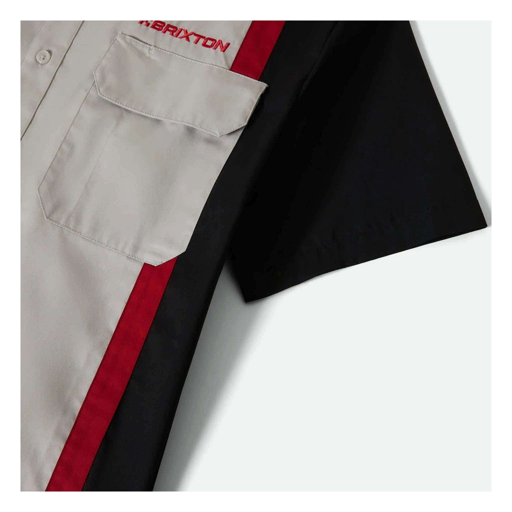 Close-up of Coors Light Shake Down S/S Woven Silver/black S/S Woven showing Chest pocket with flap closure on silver front