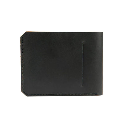 Close-up of Craftsman Leather Bifold Wallet Accessory Black Accessory showing Black leather with visible hand-stitched seams