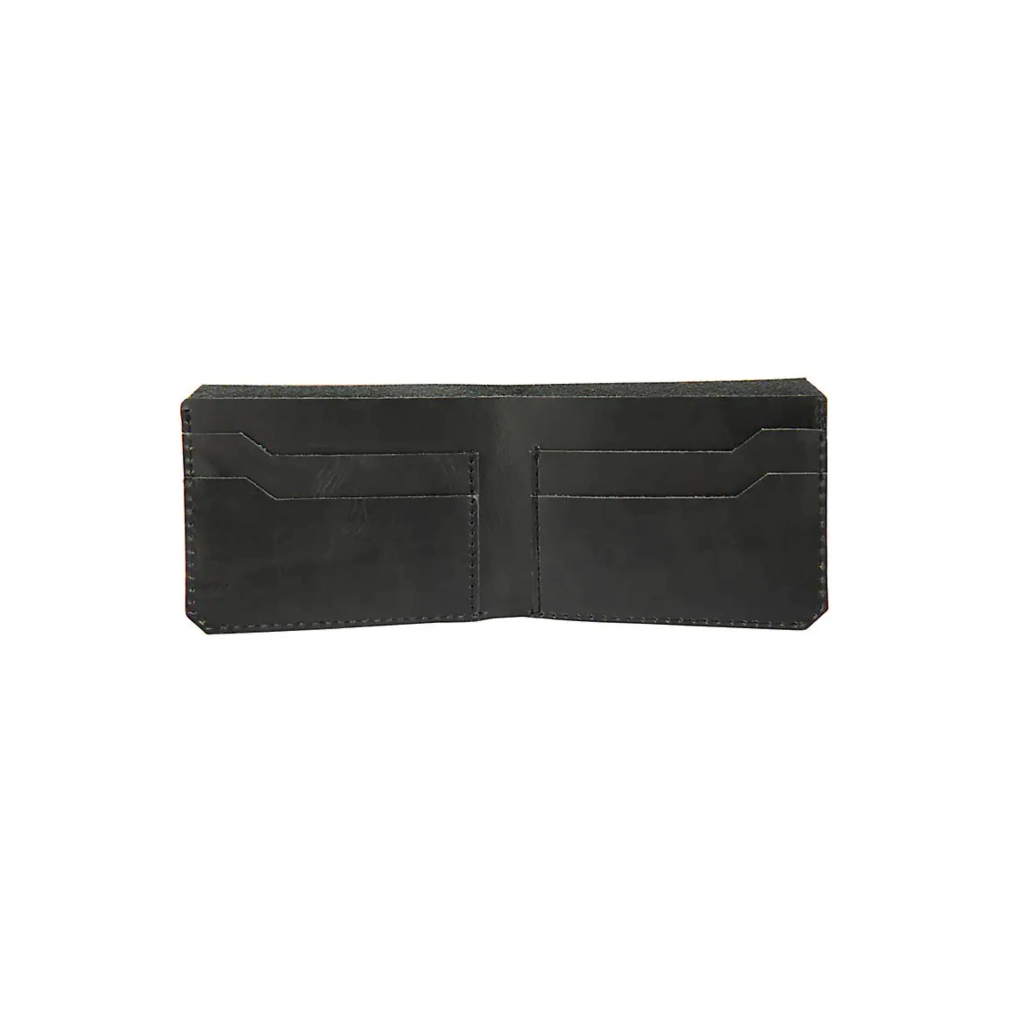 Close-up of Craftsman Leather Bifold Wallet Accessory Black Accessory showing Black leather bifold wallet with visible card