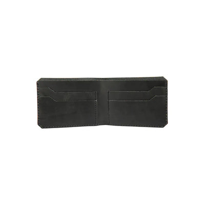 Close-up of Craftsman Leather Bifold Wallet Accessory Black Accessory showing Black leather bifold wallet with visible card