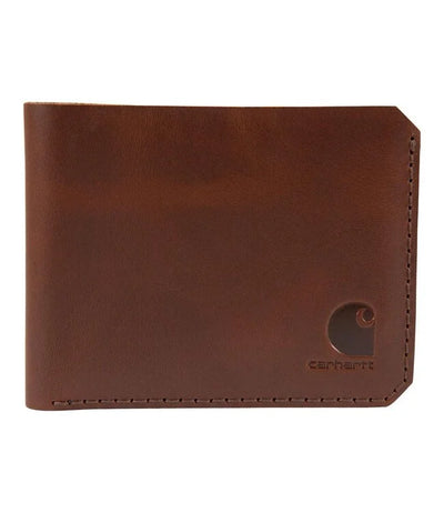 Back of Craftsman Leather Bifold Wallet Accessory Black Accessory, Brown leather back with embossed logo and visible