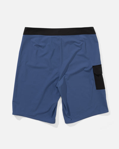 Back of Crew 21 Boardshort True Boardshorts Navy Boardshorts, Navy with black waistband and black patch pocket on right side