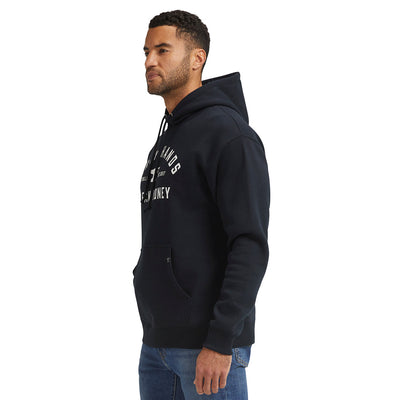 Person wearing DHCM Classic Black Hoodie, Man wearing black hoodie against plain white studio background - Slowride Supply