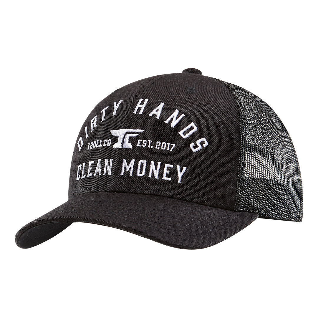 Back of DHCM Classic Trucker White/Coyote Brown Hat, Mesh back panel in charcoal gray with breathable ventilation holes -