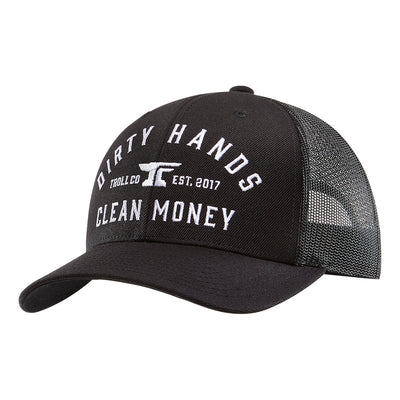 Back of DHCM Classic Trucker White/Coyote Brown Hat, Mesh back panel in charcoal gray with breathable ventilation holes -