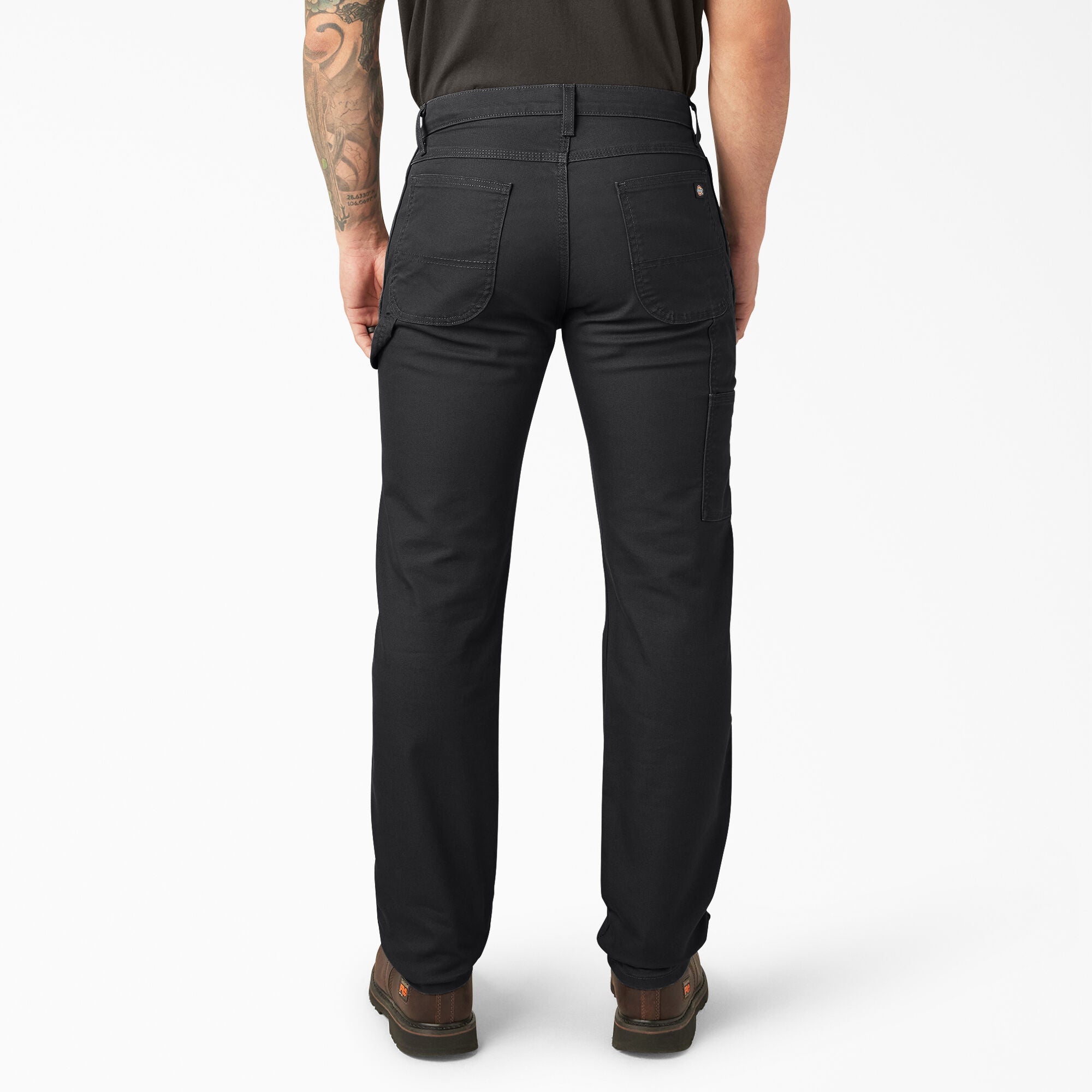Person wearing Dp802 Carpenter Pant Regular Fit Pants Stone Washed Black Pants, Man wearing black carpenter pants standing