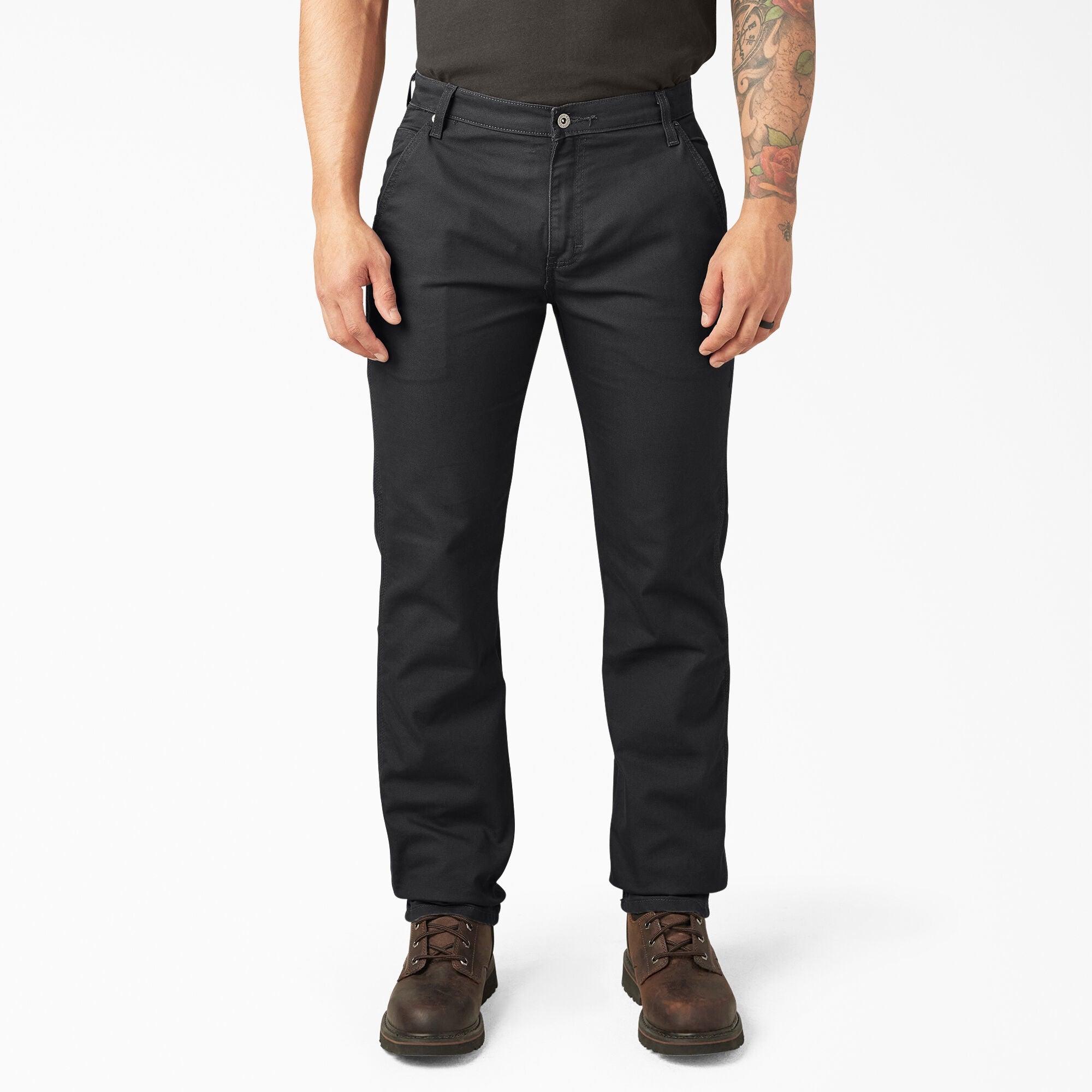 Dp802 Carpenter Pant Regular Fit Pants front view, Black five-pocket carpenter pants with straight leg and reinforced