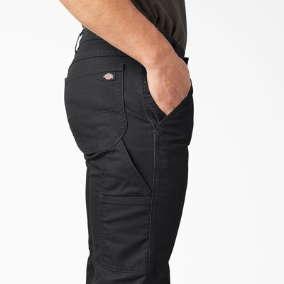 Person wearing Dp802 Carpenter Pant Regular Fit Pants Stone Washed Black Pants, Man wearing black cargo pants with large