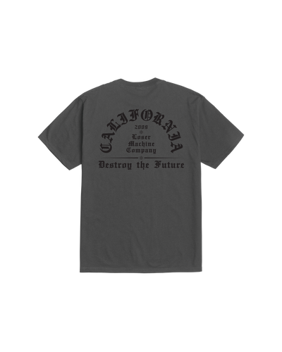 Established front view, Vintage black with arched gothic text reading "California Inner Machine Company" and "Destroy the