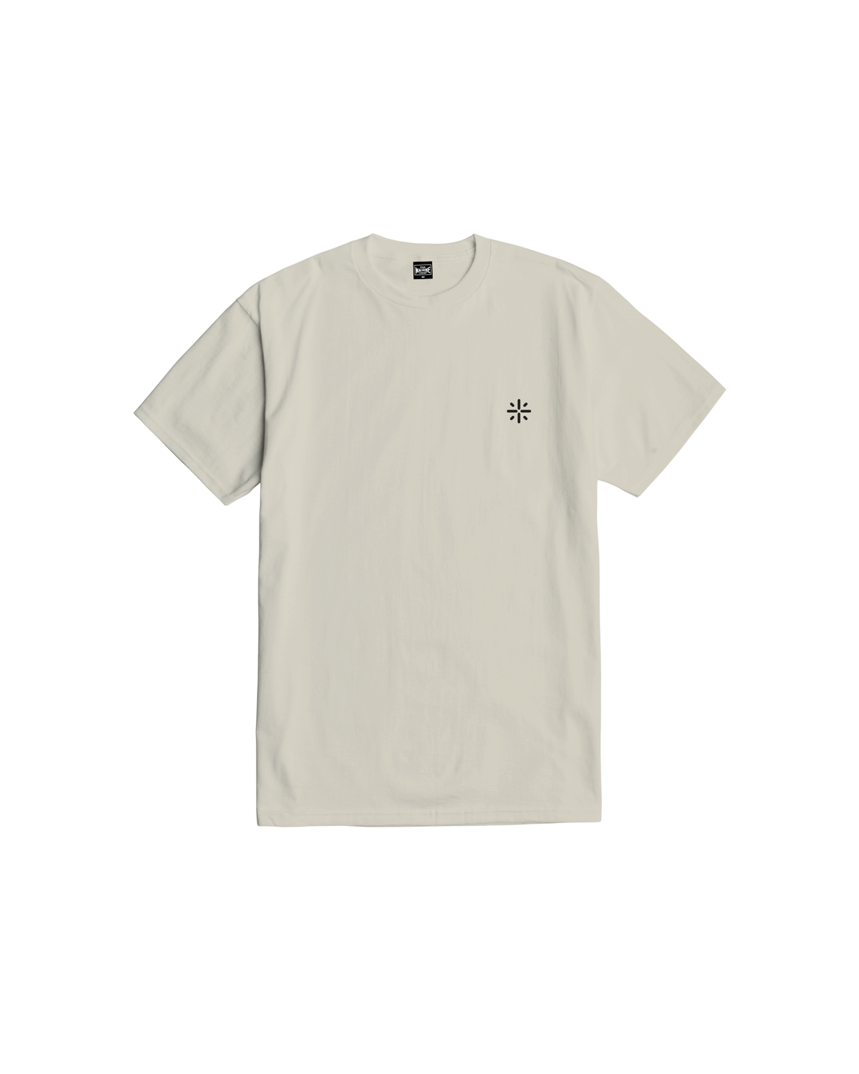 Close-up of Established Vintage Black Tee showing Cream tee with small black asterisk symbol on chest - Slowride Supply