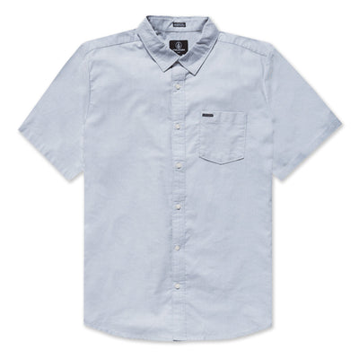 Everett Oxford II Apparel front view, Light blue oxford cloth short-sleeve shirt with white mother-of-pearl buttons and