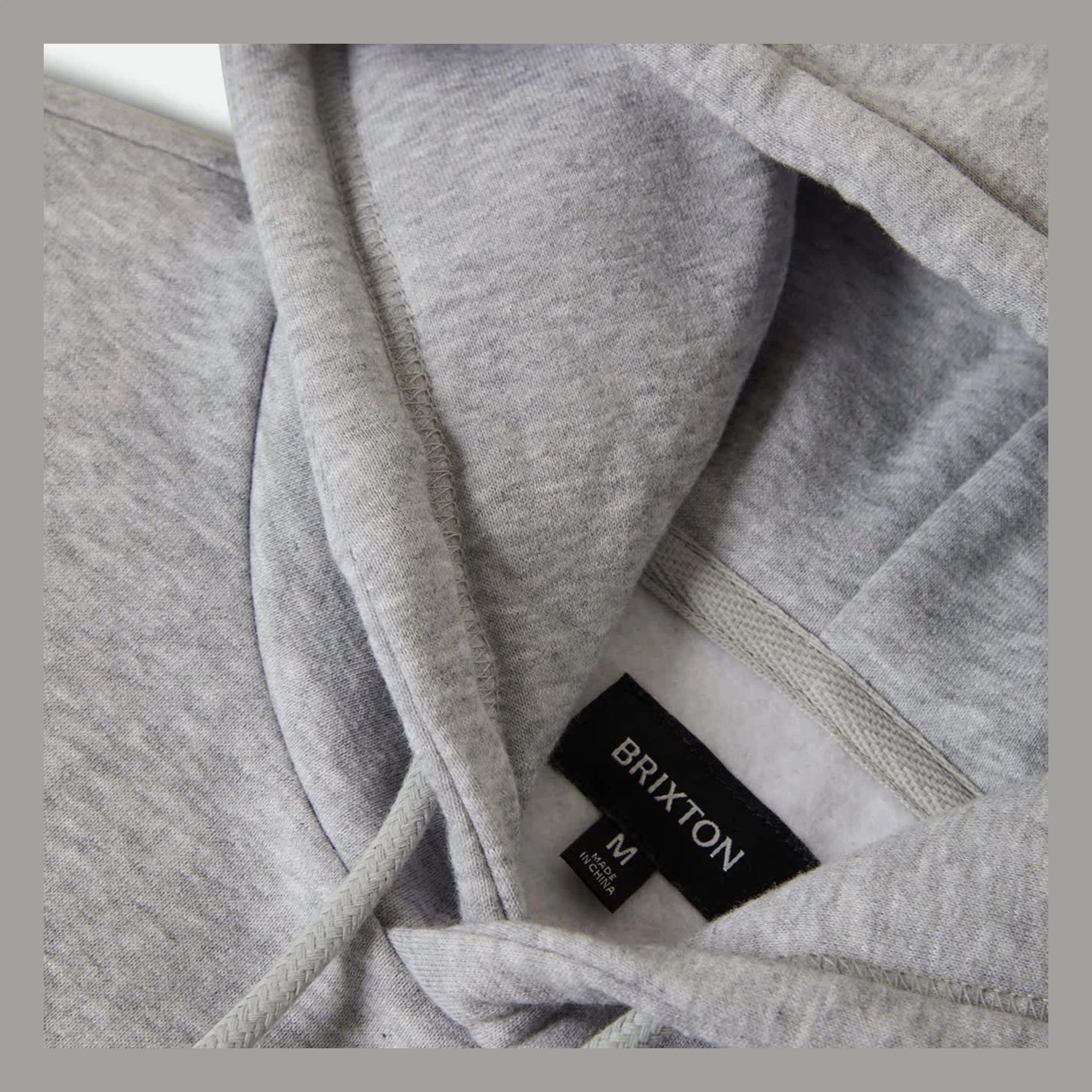 Back of Flames Gunmetal/ Heather Hoodie, Blank back with interior brand label and size marking visible - Slowride Supply