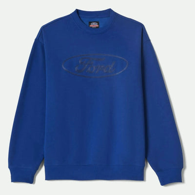 Ford Number One Fleece Crew Ford front view, Royal blue with tonal oval logo graphic across chest, Blue Crewneck - Slowride