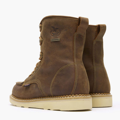 Close-up of Gb00532 8" USA Wedge Waterproof Work Boot Boots Boots showing Brown leather upper with contrast cream stitching