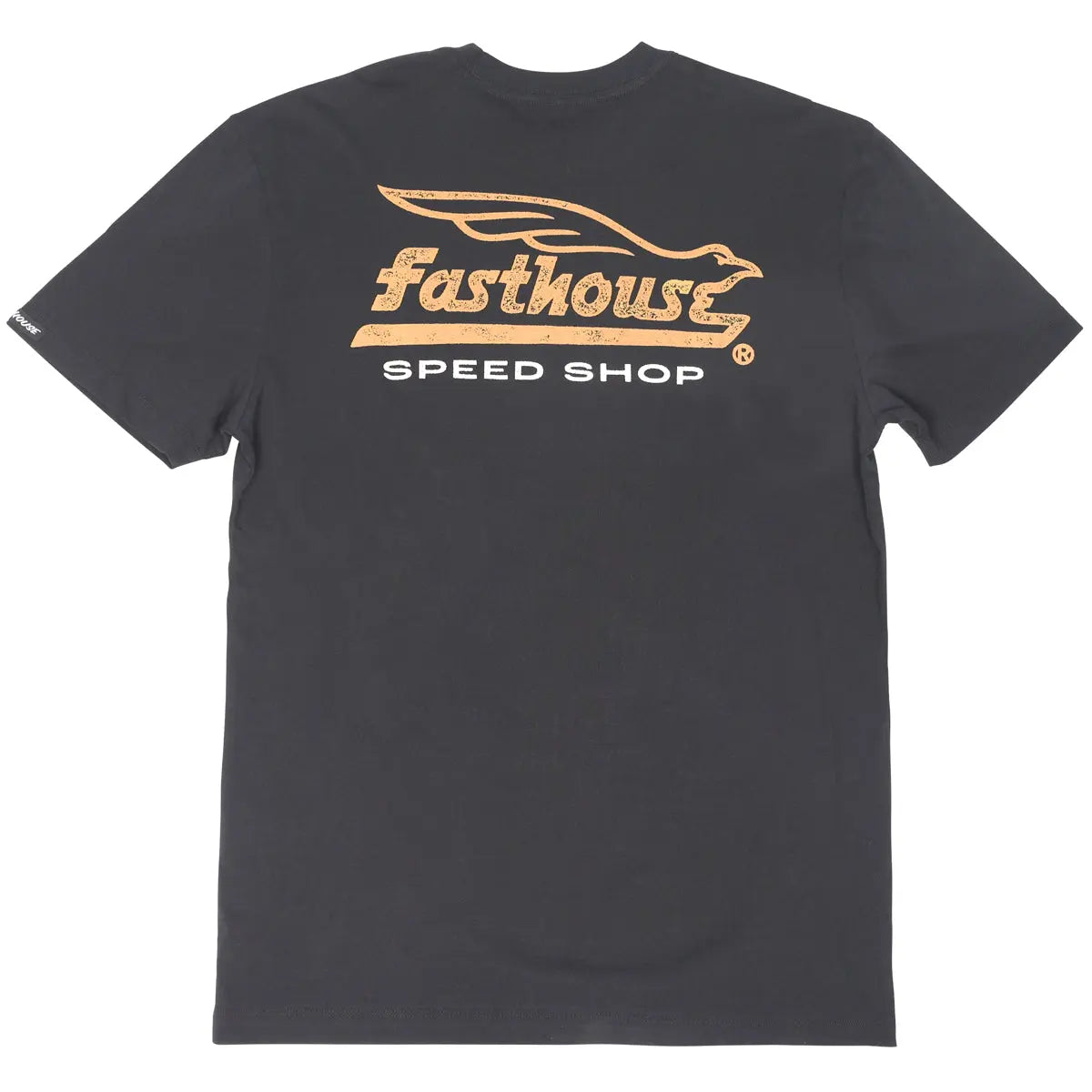 Gilmore front view, Black with gold distressed eagle graphic and "Speed Shop" text below, Black Tee - Slowride Supply