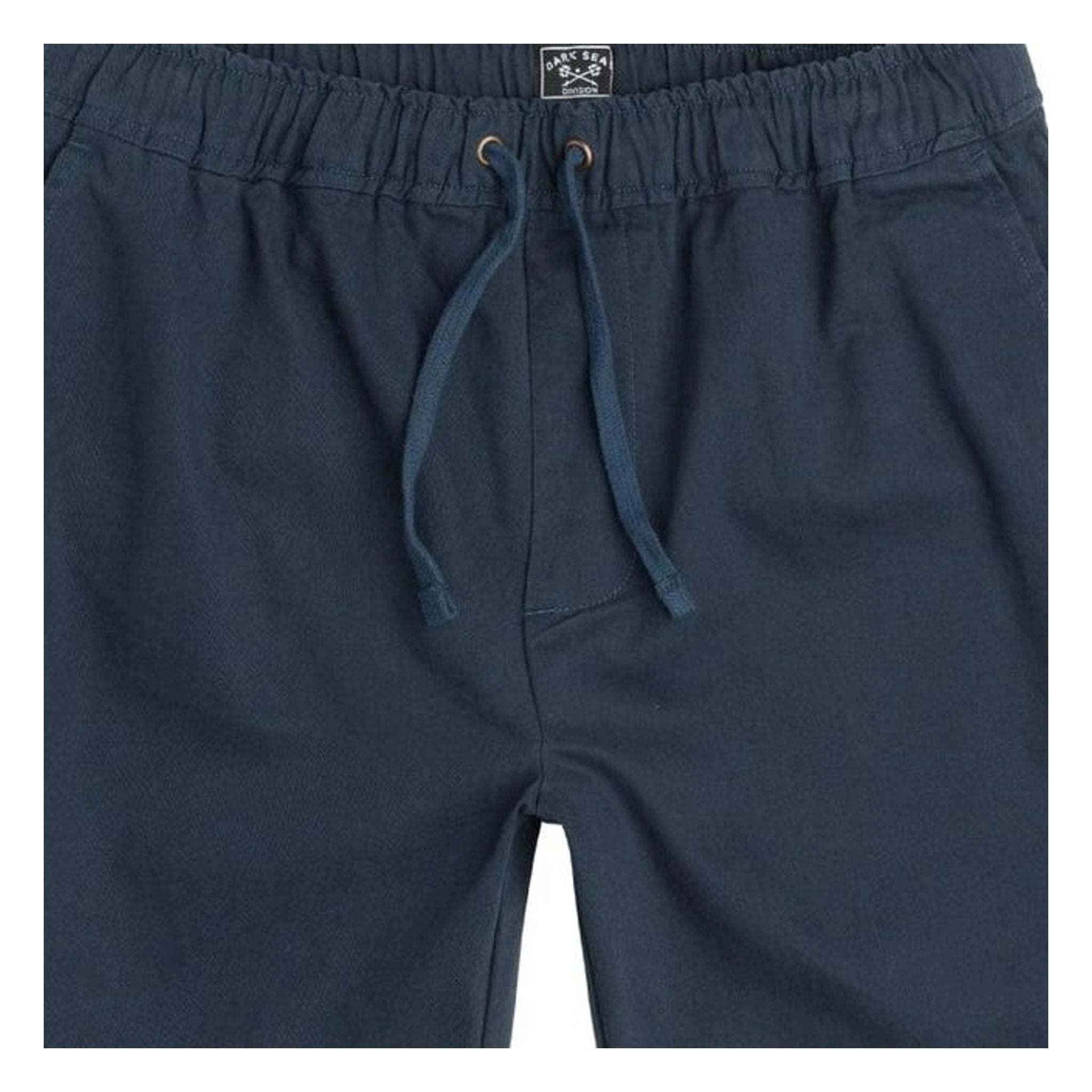 Back of Go-to Twill Short Shorts Navy Shorts, Blank back with drawstring waist and copper eyelets visible - Slowride Supply
