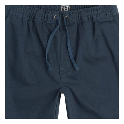 Back of Go-to Twill Short Shorts Navy Shorts, Blank back with drawstring waist and copper eyelets visible - Slowride Supply