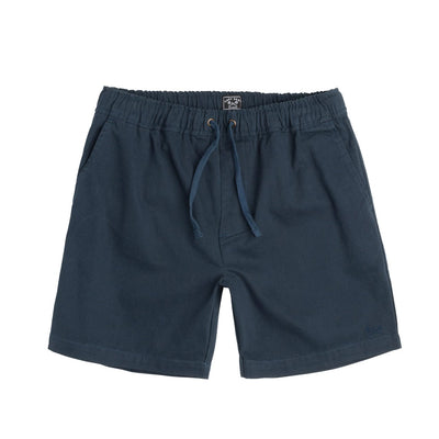 Go-to Twill Short Shorts front view, Navy twill shorts with elastic waistband and drawstring tie closure, Navy Shorts -