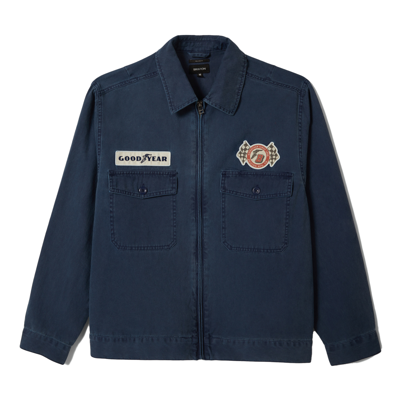 Back of Goodyear Trademark LW Washed Navy Jacket, Blank back - Slowride Supply - vintage racing apparel from Slowride Supply