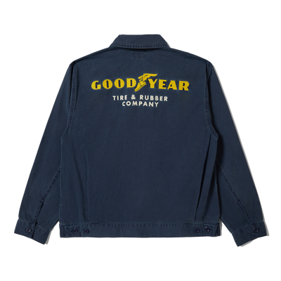 Goodyear Trademark LW front view, Washed navy with yellow winged logo and white text reading "Tire & Rubber Company, Washed