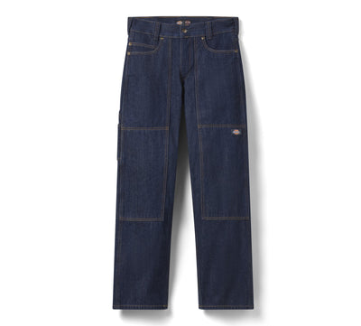 Close-up of Hdxdickies Denim Pant RNB Pants Pants showing Dark indigo denim with contrast tan stitching and cargo-style side