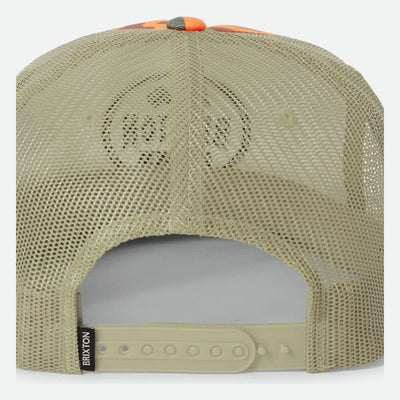 Back of Henry MP Trucker Hat Apparel Orange Duck Camo/Orange Apparel, Tan mesh back with perforated circular logo design,
