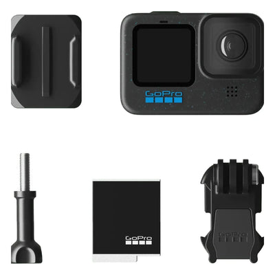 Back of Hero 12 Camera Black Camera, Black back with blue square logo and white text at center - Slowride Supply