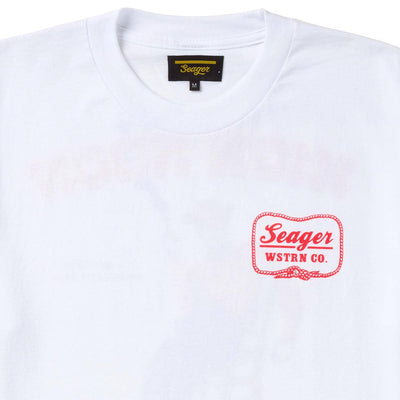 Close-up of High Noon Vintage Black Tee showing White with red rope-bordered graphic and cursive text on chest - Slowride