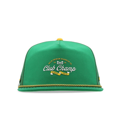 Hydro Coronado Links Fairway front view, Green with white and yellow embroidered text reading Club Champ, yellow rope trim