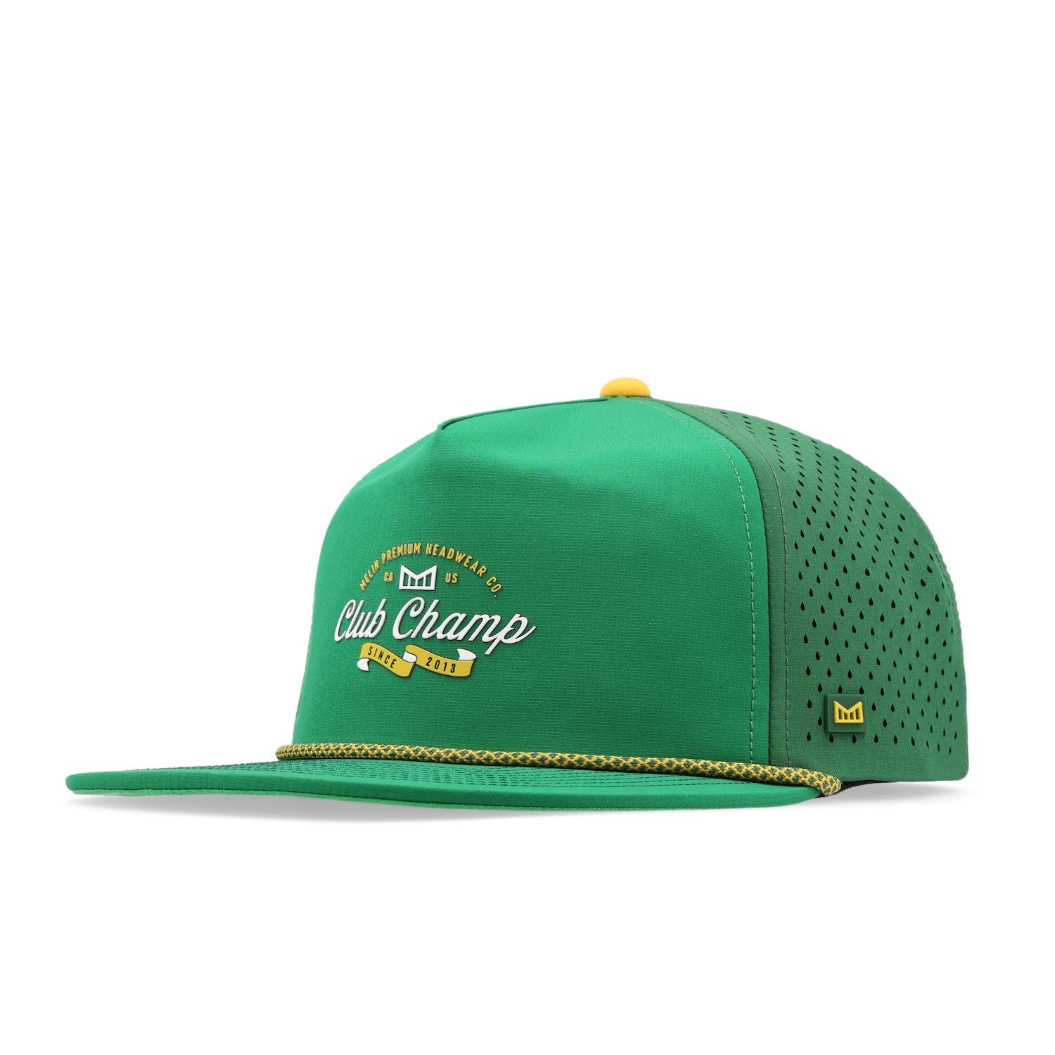 Back of Hydro Coronado Links Fairway Green Hat, Perforated mesh panels on back and side crown with small embroidered logo