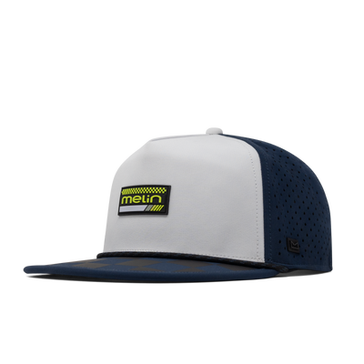 Back of Hydro Coronado MPH Black/iris/white Hat, Navy perforated mesh back panel with small tonal ventilation holes -