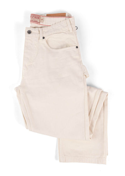 Back of Jasper Denim Pant Pants White Pants, Blank back with red and white brand label visible at waistband - Slowride Supply