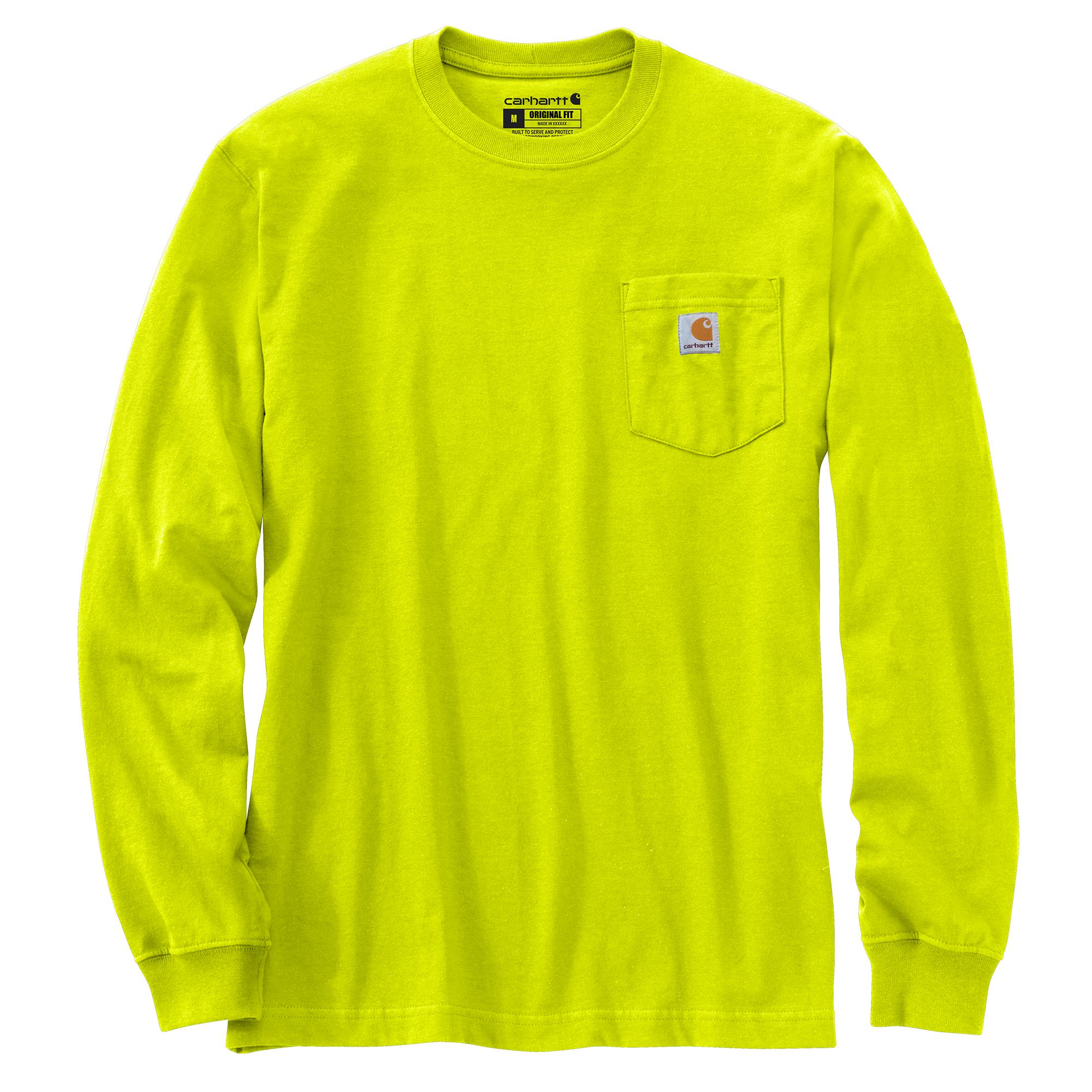 K127 L/s Pocket Tee front view, Bright lime with small square logo patch on chest pocket, Bright Lime L/S Tee - Slowride