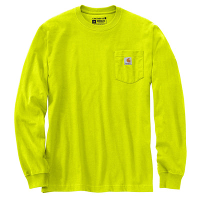 K127 L/s Pocket Tee front view, Bright lime with small square logo patch on chest pocket, Bright Lime L/S Tee - Slowride