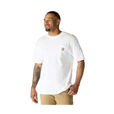 Person wearing K87 (reg) Black Tee, White t-shirt worn against neutral studio background with white backdrop - Slowride
