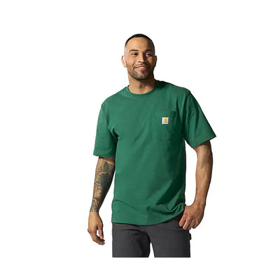 Person wearing K87 (reg) Black Tee, Model wearing green tee against neutral white background studio setting - Slowride Supply