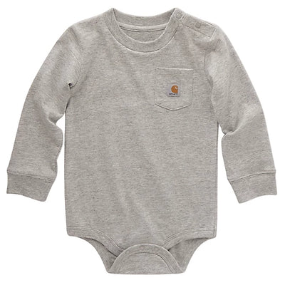 Back of L/s Pocket Bodysuit (tk5002) Kids Heather Grey Kids Tee, Blank back - Slowride Supply