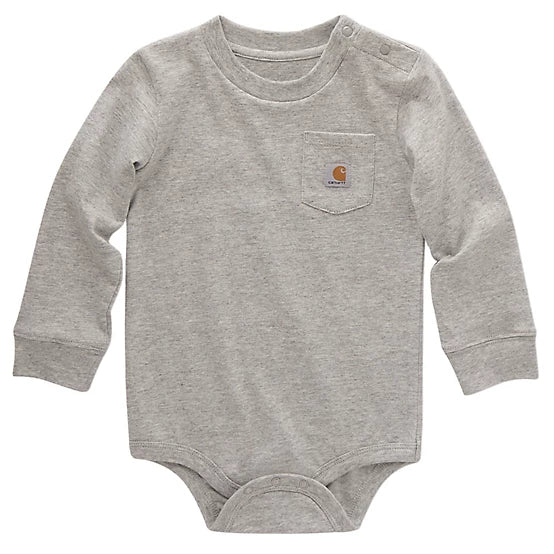 Back of L/s Pocket Bodysuit (tk5002) Kids Heather Grey Kids Tee, Blank back - Slowride Supply