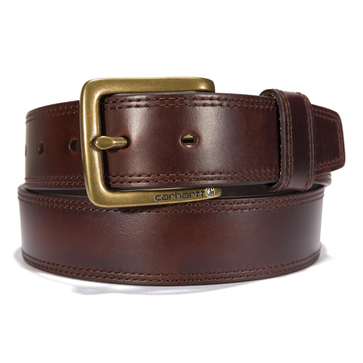 Back of Leather Engraved Buckle Belt Accessory Brown Accessory, Brown leather belt with brass buckle and engraved nameplate