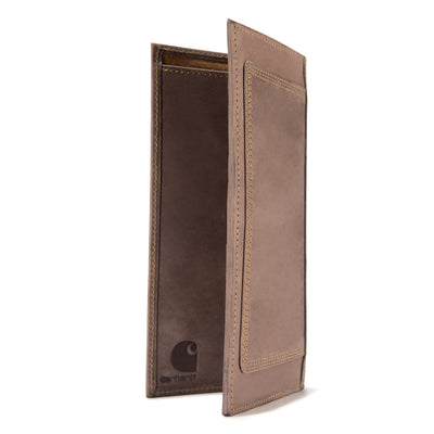 Close-up of Leather Triple Stitched Rodeo Wallet Accessory Black Accessory showing Tan leather with contrasting dark brown